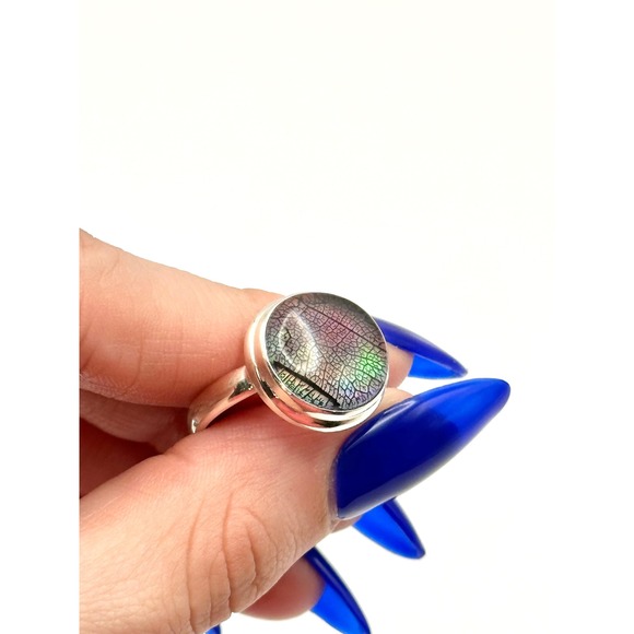 Aurora Opal‎ Encapsulated Leaf Sterling Silver Handmade Ring Size 9.25 - Picture 5 of 11